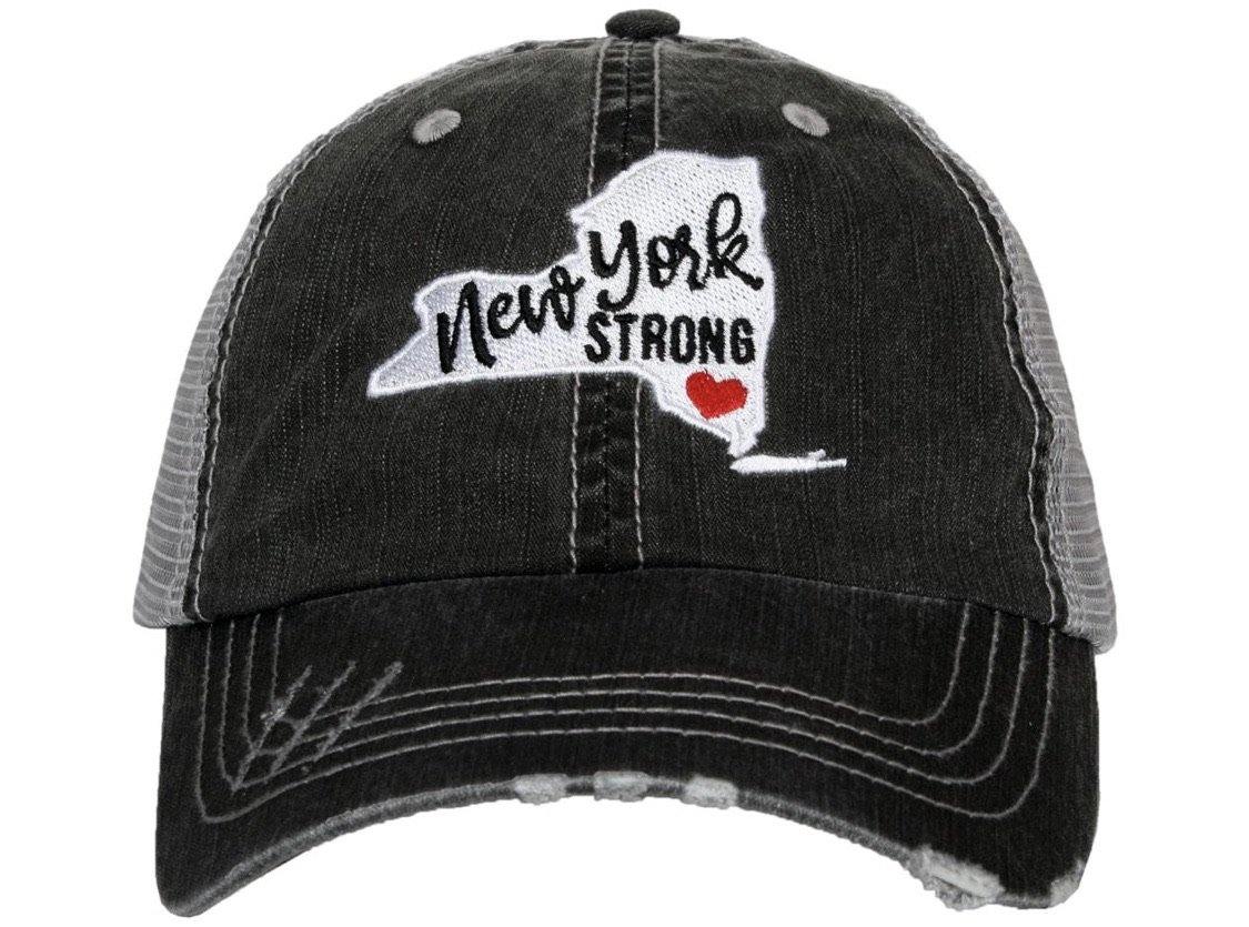 New York hats | New York Strong ~ New York Tough ~ Embroidered ~ Distressed trucker cap - Stacy's Pink Martini Boutique