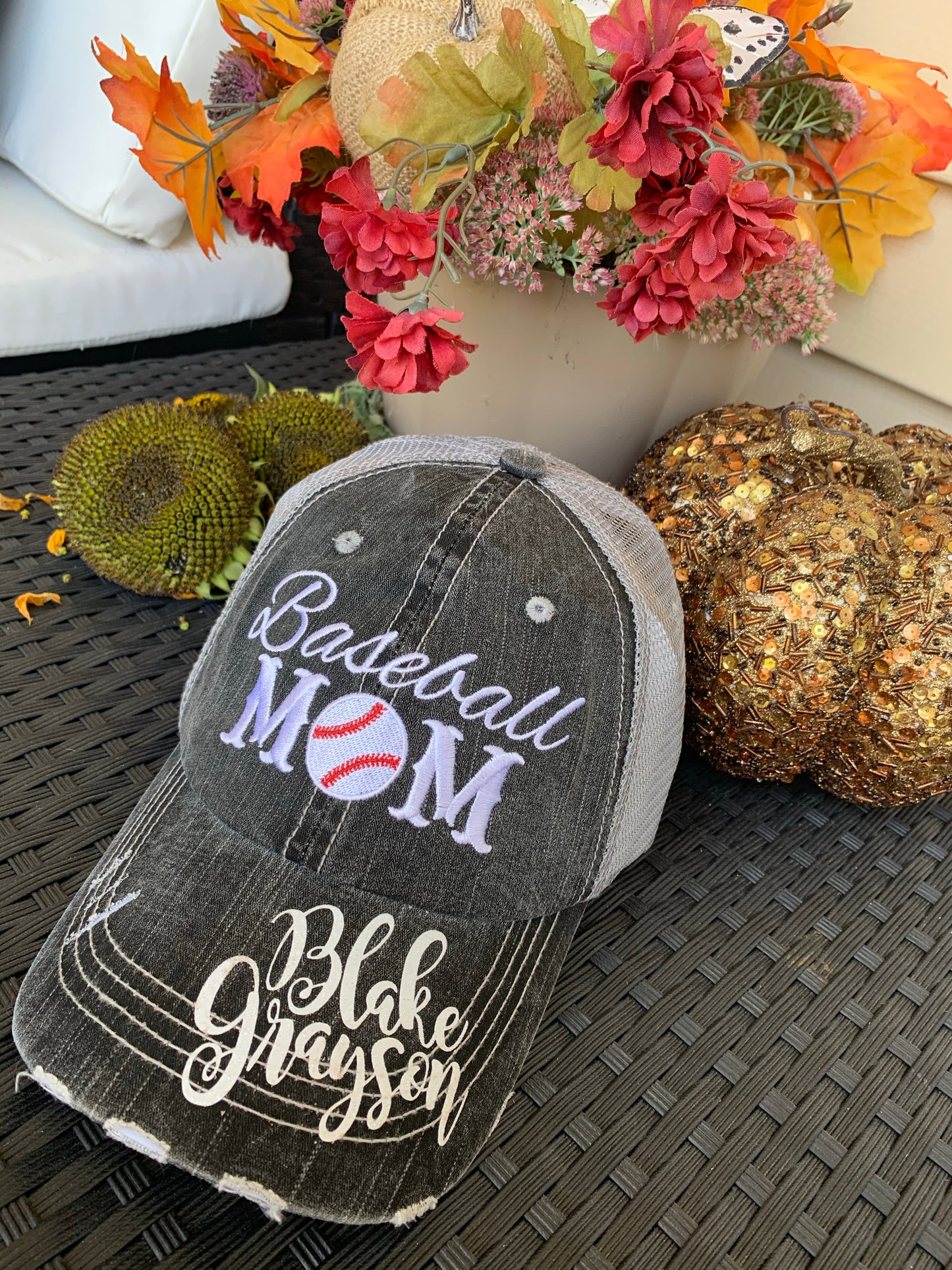 Sports mom Hats! Mom trucker caps-Customize-number-names-BLING! Hockey sticks. Mama. Womens distressed adjustable caps. Hockey mom. - Stacy's Pink Martini Boutique