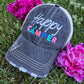 Camp hats Happy Camper 4 colors Embroidered distressed trucker caps Unisex