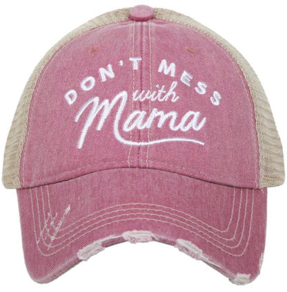 Mom hats! Dont mess with Mama | Embroidered distressed womens trucker cap | 4 colors!  Black • Wine • Light pink • Teal | Mama bear | Mommin ain’t easy | Tired as a mother - Stacy's Pink Martini Boutique