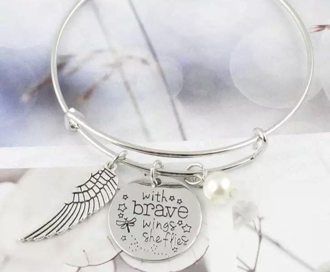 With brave wings she flies Jewelry Necklace, bracelet or key chain Stainless steel - Stacy's Pink Martini Boutique