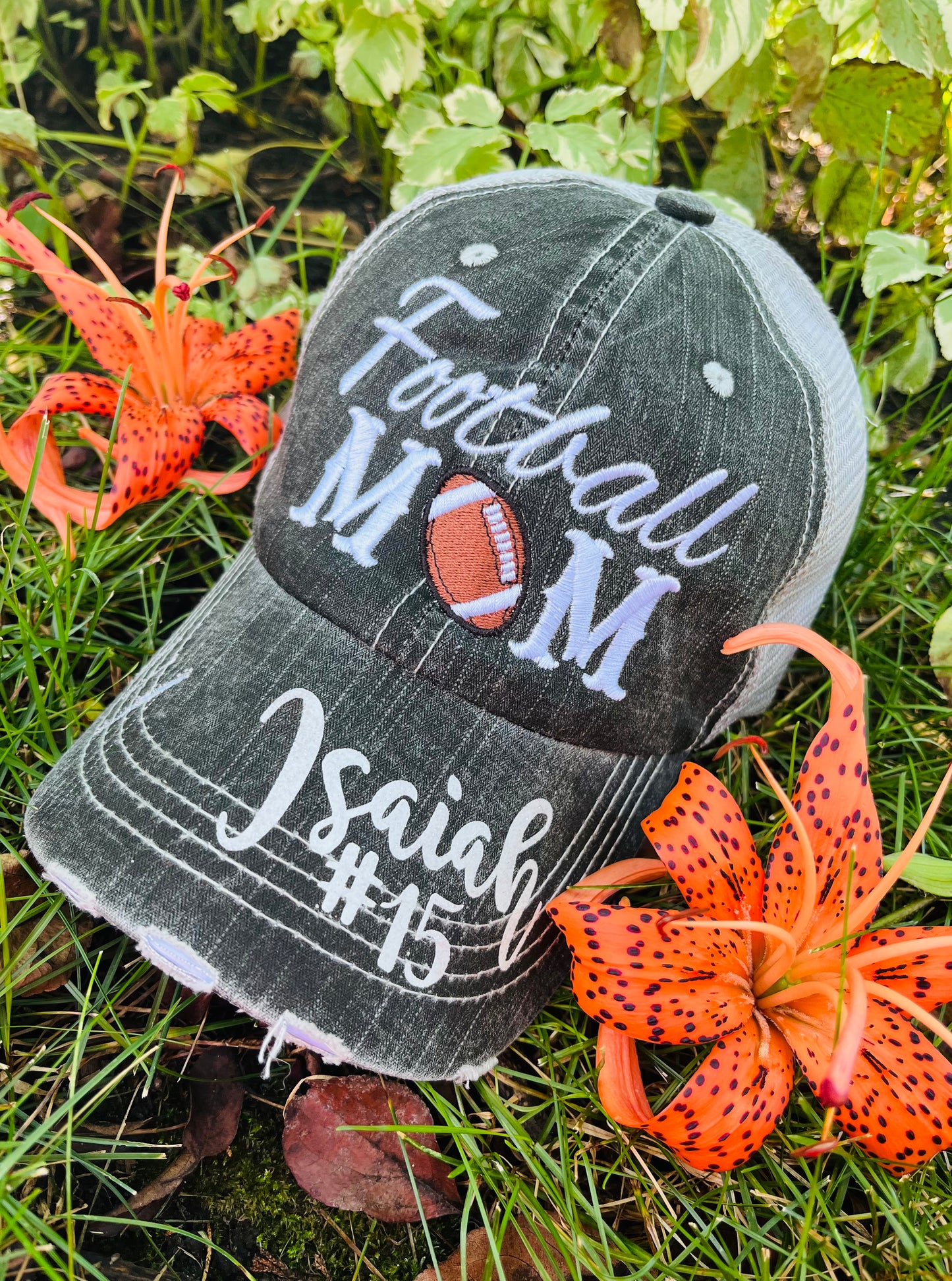 Personalized football hats Football mom Embroidered womens trucker caps - Stacy's Pink Martini Boutique