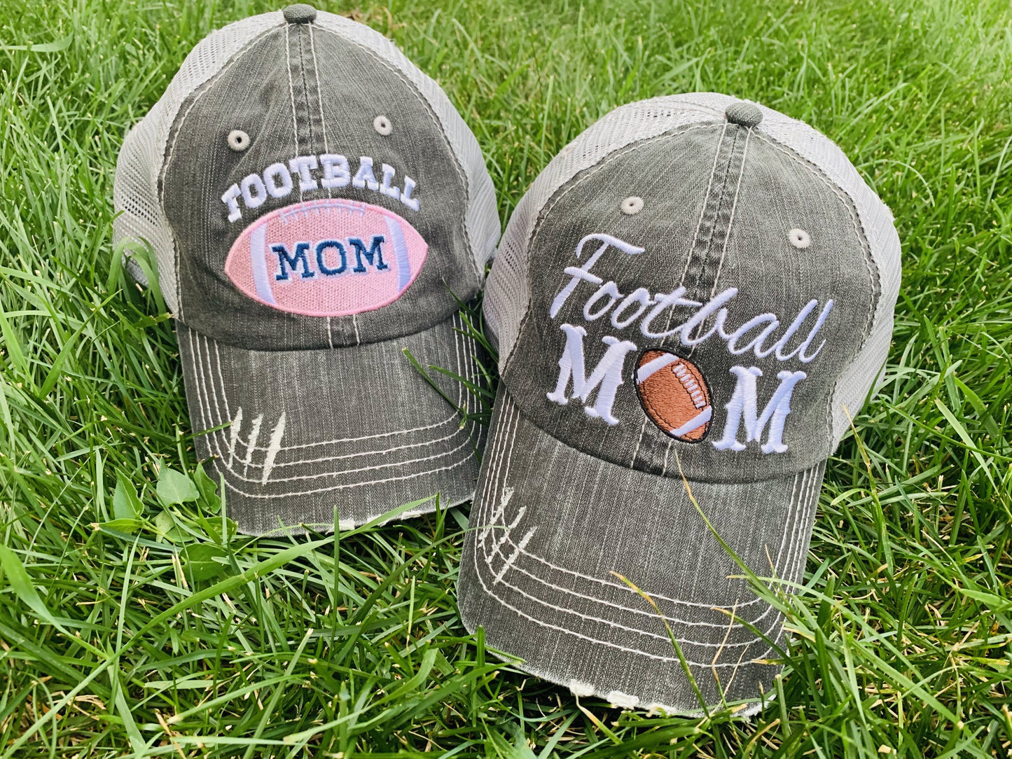 Personalized football hats Football mom Embroidered womens trucker caps - Stacy's Pink Martini Boutique