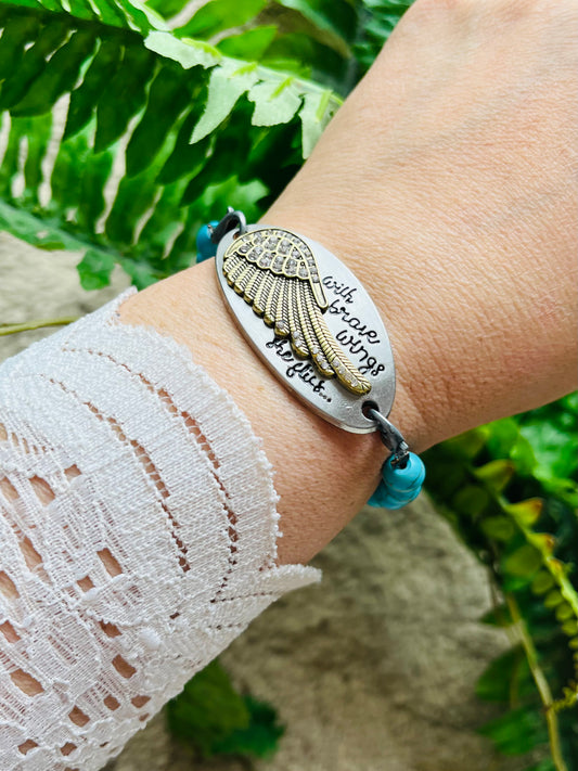 With brave wings she flies Jewelry Necklace Bracelet Key chain Stainless steel Inspirational quotes