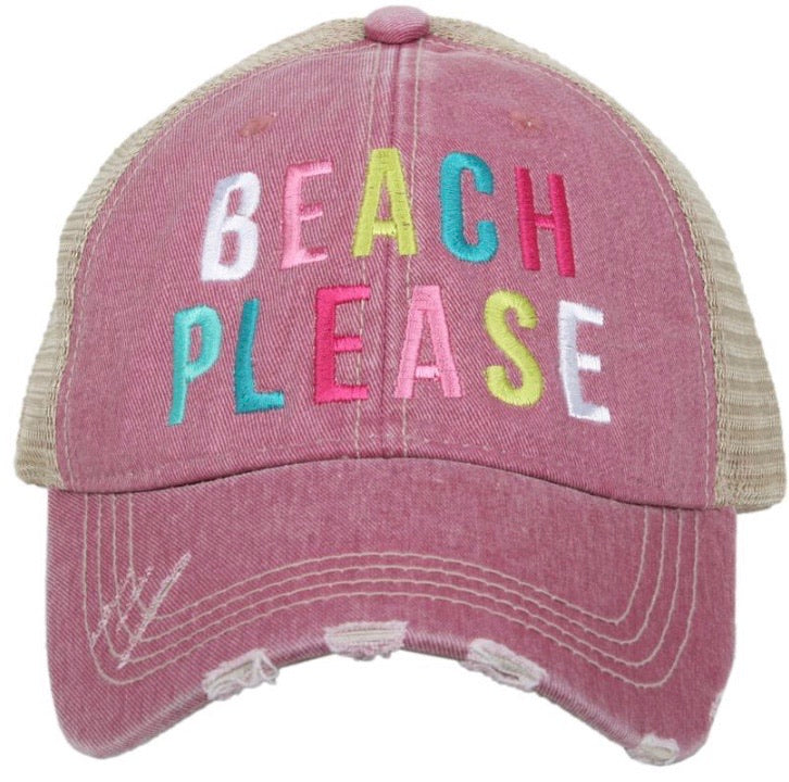 Beach hats and tanks Embroidered distressed trucker caps. - Stacy's Pink Martini Boutique