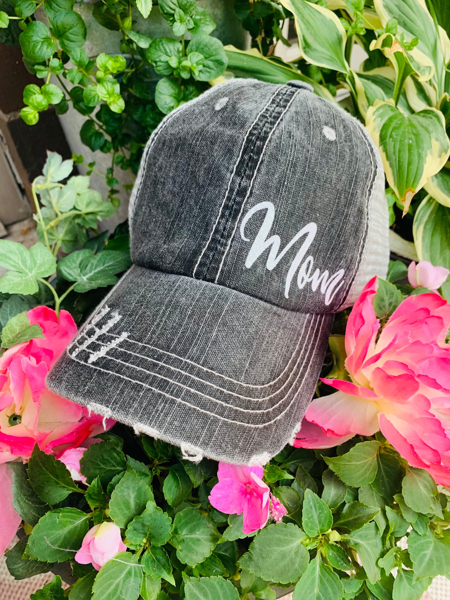 Mom hat Distressed gray trucker cap - Stacy's Pink Martini Boutique