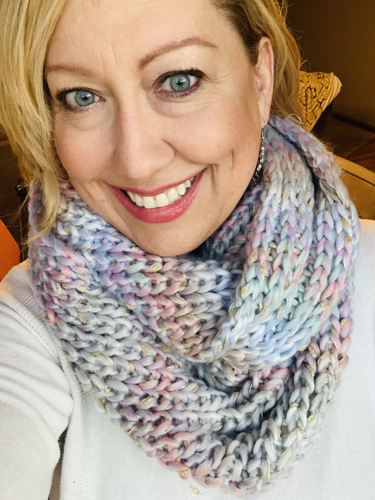 Scarf { Pastels } Infinity. Knit. Metallic. - Stacy's Pink Martini Boutique