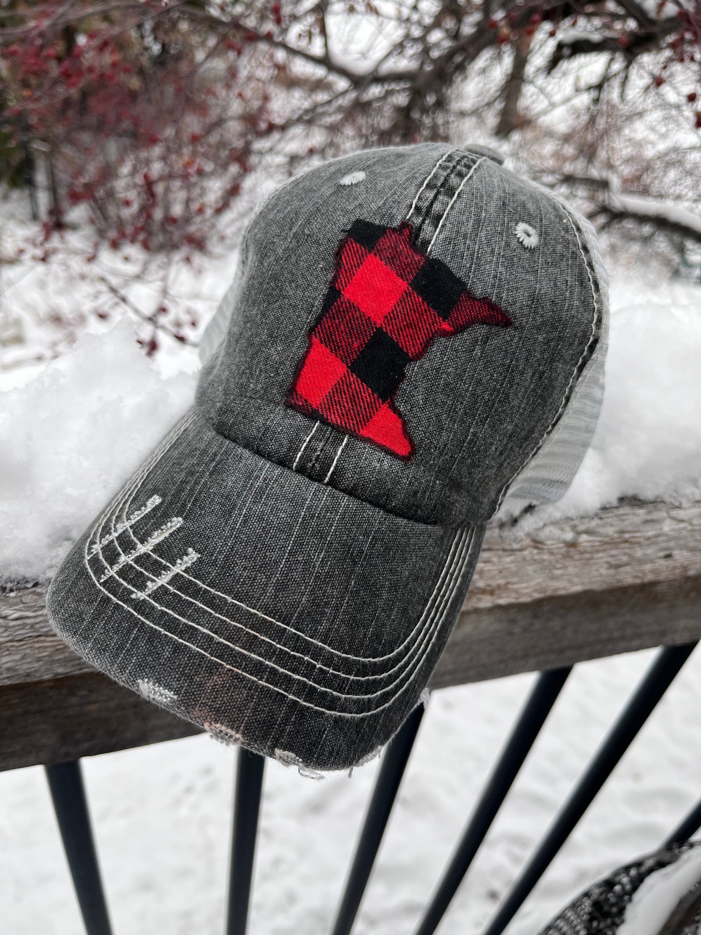 Minnesota hat Red and black Buffalo check All states available Buffalo plaid state Side or middle Hand made by Stacy