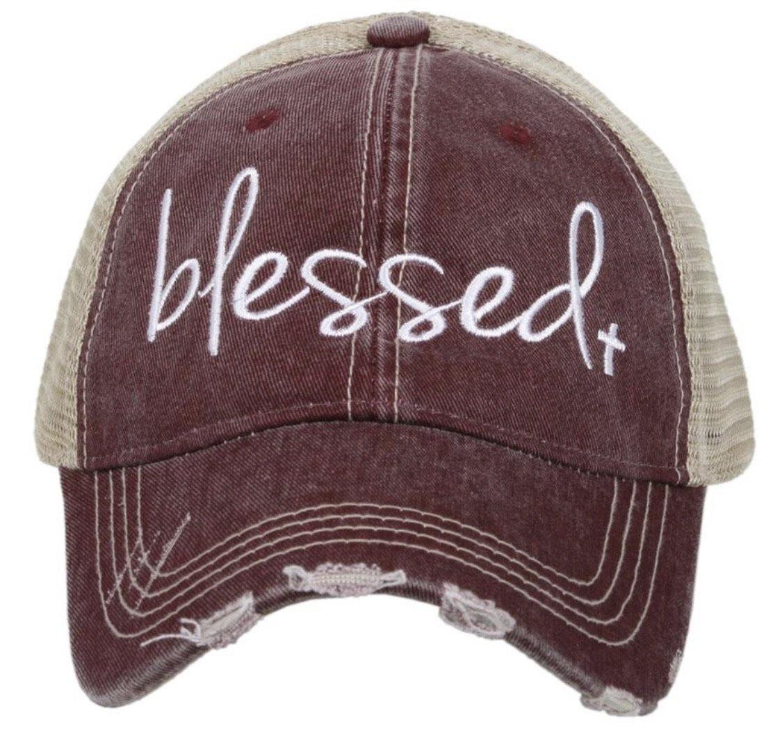 Blessed hats Blessed hot mess Simply blessed Crosses Embroidered distressed adjustable trucker caps - Stacy's Pink Martini Boutique