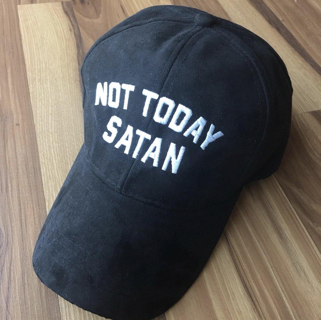 Hats { Not today satan } Embroidered distressed caps. Trucker. Unisex. Ultra suede. 9 colors! - Stacy's Pink Martini Boutique