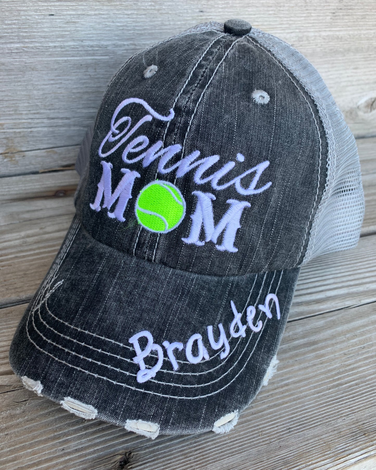 Tennis hats! Tennis mom | Tennis hair dont care | Customize-name-numbers-BLING! | Womens trucker caps | Mom hat | Sports mom cap - Stacy's Pink Martini Boutique