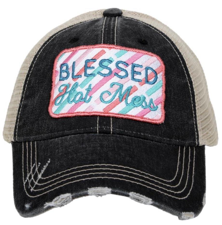 Blessed hats Blessed hot mess Simply blessed Crosses Embroidered distressed adjustable trucker caps - Stacy's Pink Martini Boutique