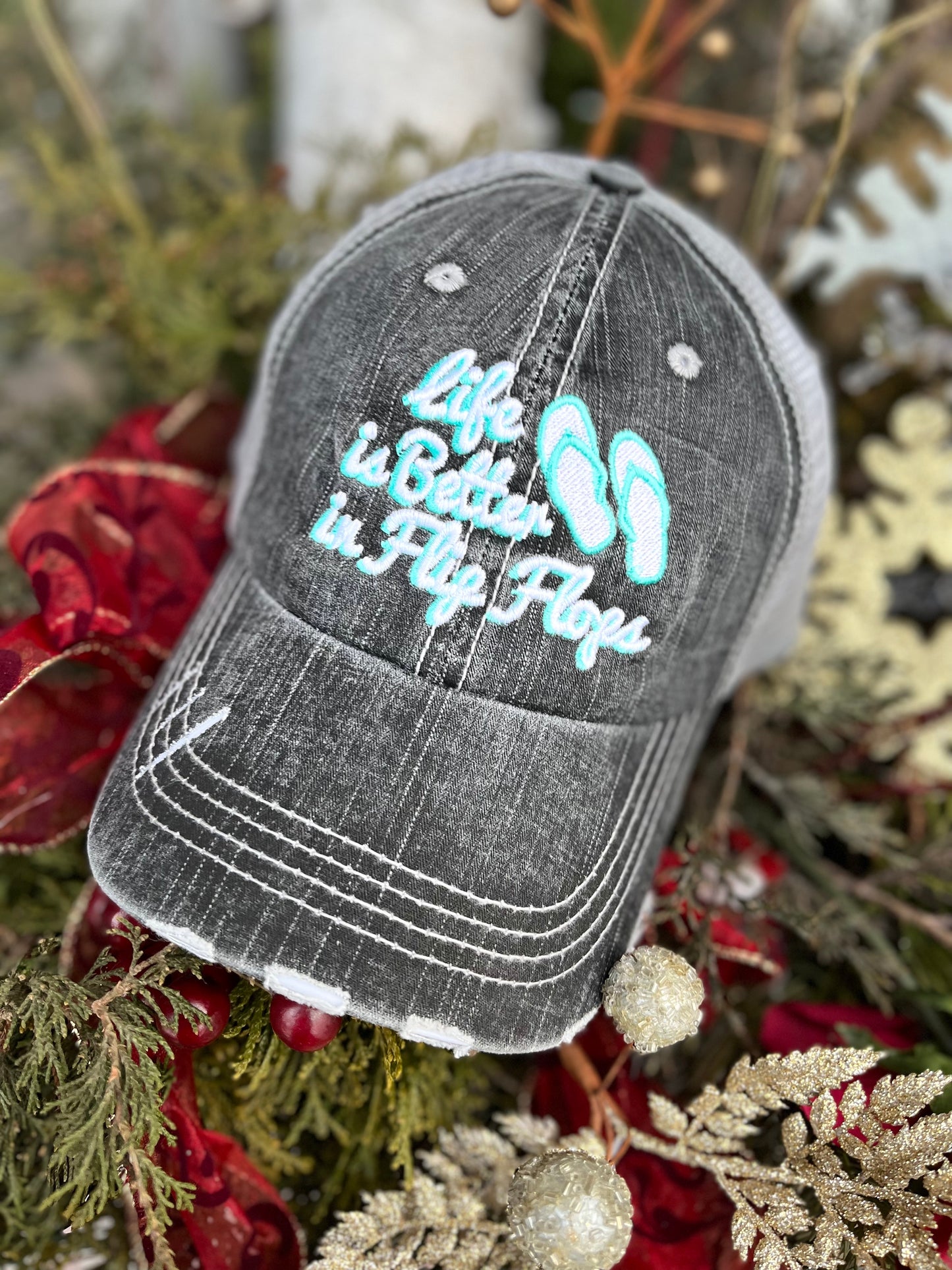 Life is better in flip flops hat Embroidered trucker cap Sandals