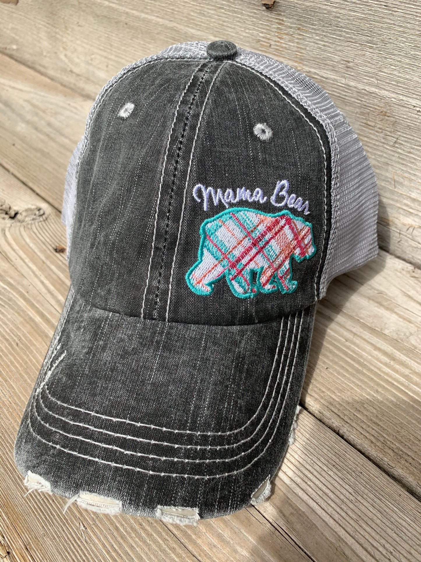 Mom hats Mom hair dont care Embroidered trucker womens baseball caps Teal pink heart - Stacy's Pink Martini Boutique