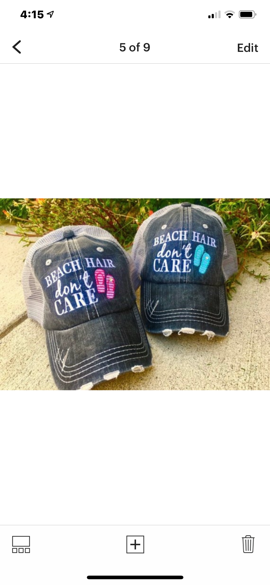 Hat { Beach hair don’t care } Teal or pink flip flops. Embroidered, distressed, trucker cap. Women’s. Sandals. - Stacy's Pink Martini Boutique