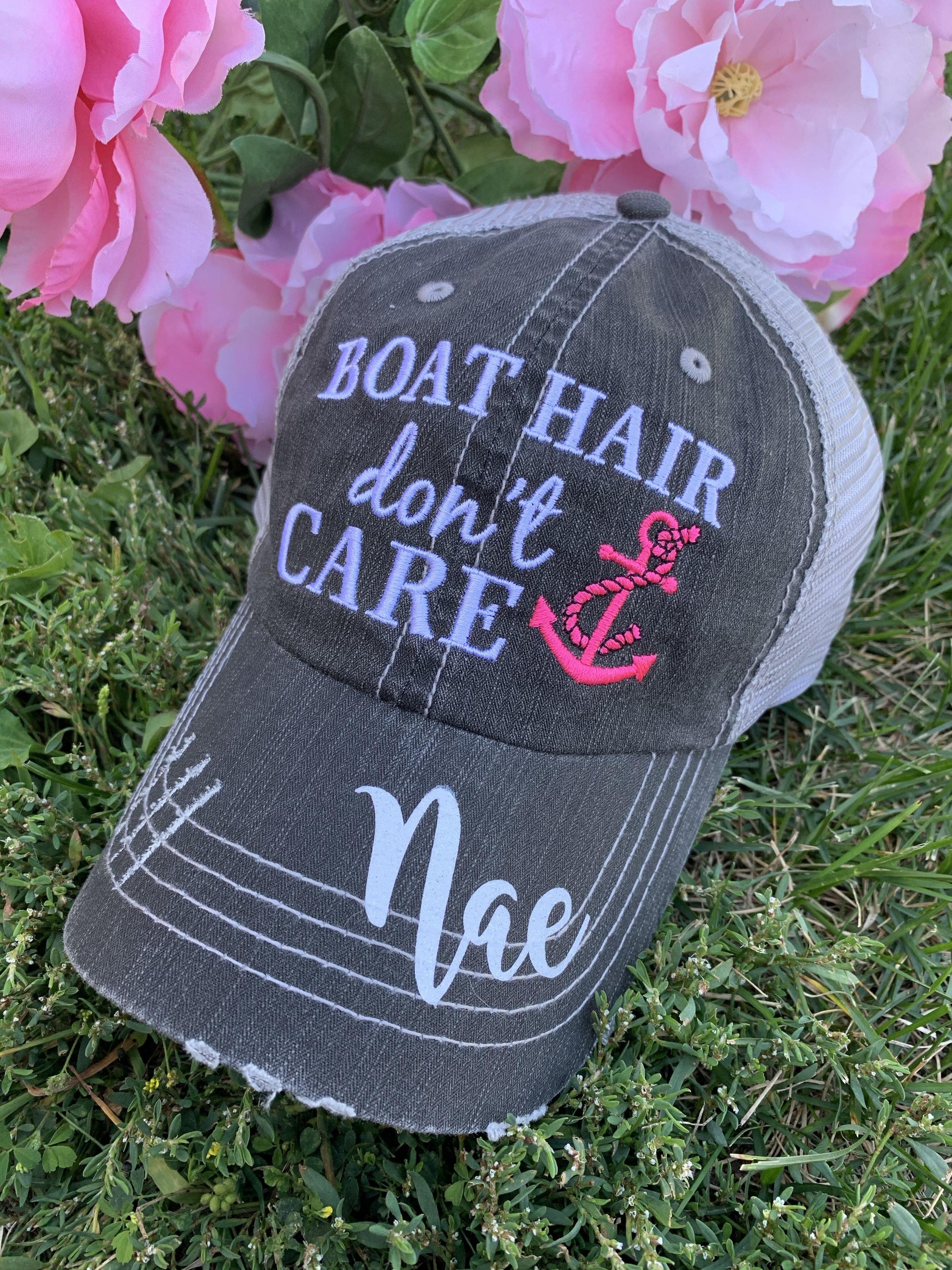 Boat hats! Boat hair dont care. FREE ship and FREE jewelry with each order. Embroidered distressed gray trucker hats with anchors. - Stacy's Pink Martini Boutique