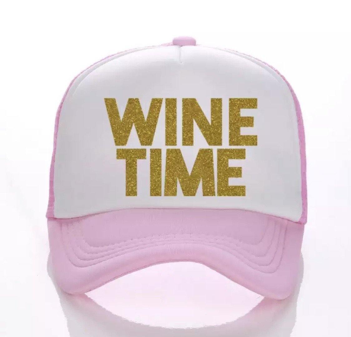 Hats { Wine time } Assorted colors. Trucker cap. Adjustable snapback. - Stacy's Pink Martini Boutique