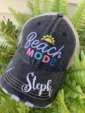 Beach hats BEACH BABE Black or teal Embroidered distressed trucker caps Women - Stacy's Pink Martini Boutique