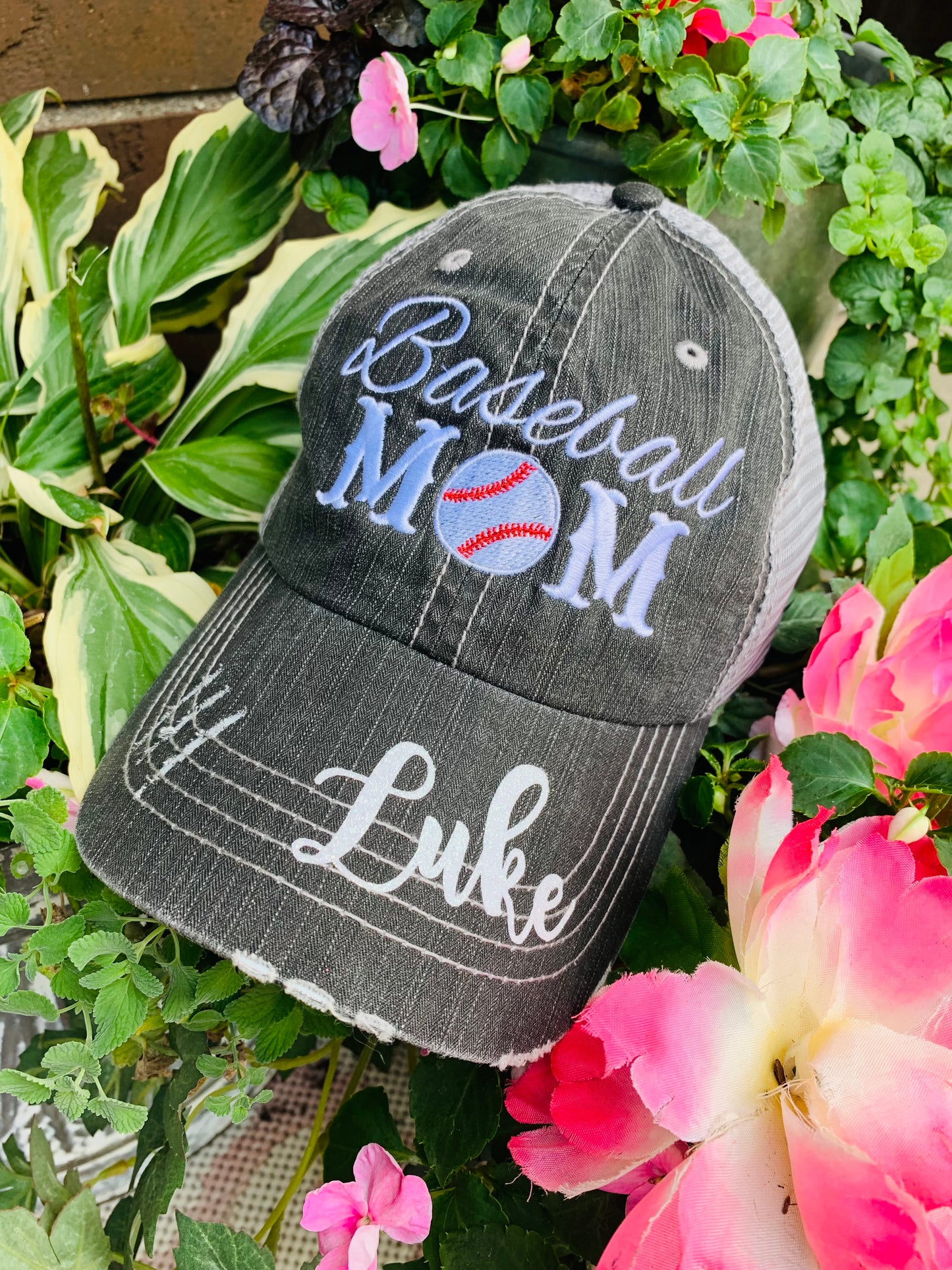 Personalized football hats Football mom Embroidered womens trucker caps - Stacy's Pink Martini Boutique