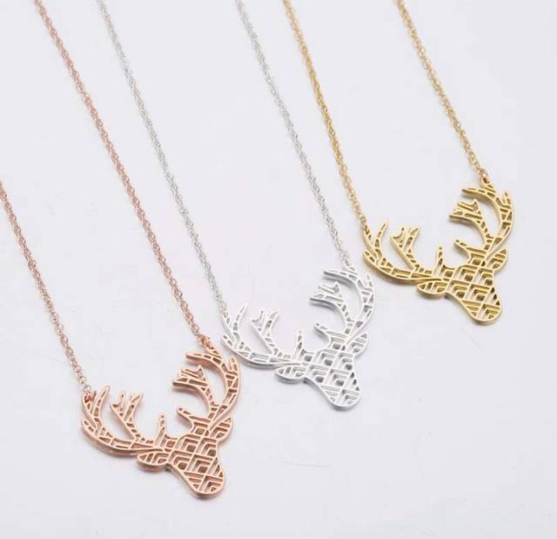 Necklace { Deer } Antlers. Silver. Gold. Rose gold. - Stacy's Pink Martini Boutique