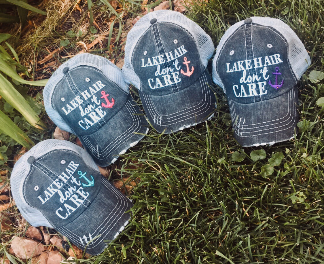 Hats { Lakeaholic } { Lake bum } { Lake hair don't care } { Lake please } { Lake life } - Stacy's Pink Martini Boutique