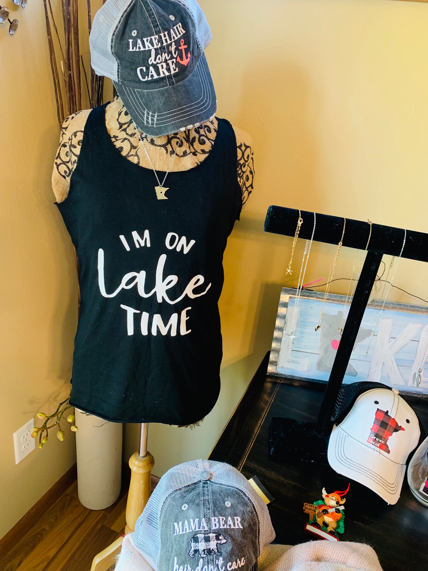 Hats and clothing { I’m on lake time } Black • S - 3XL • Tank tops - Stacy's Pink Martini Boutique