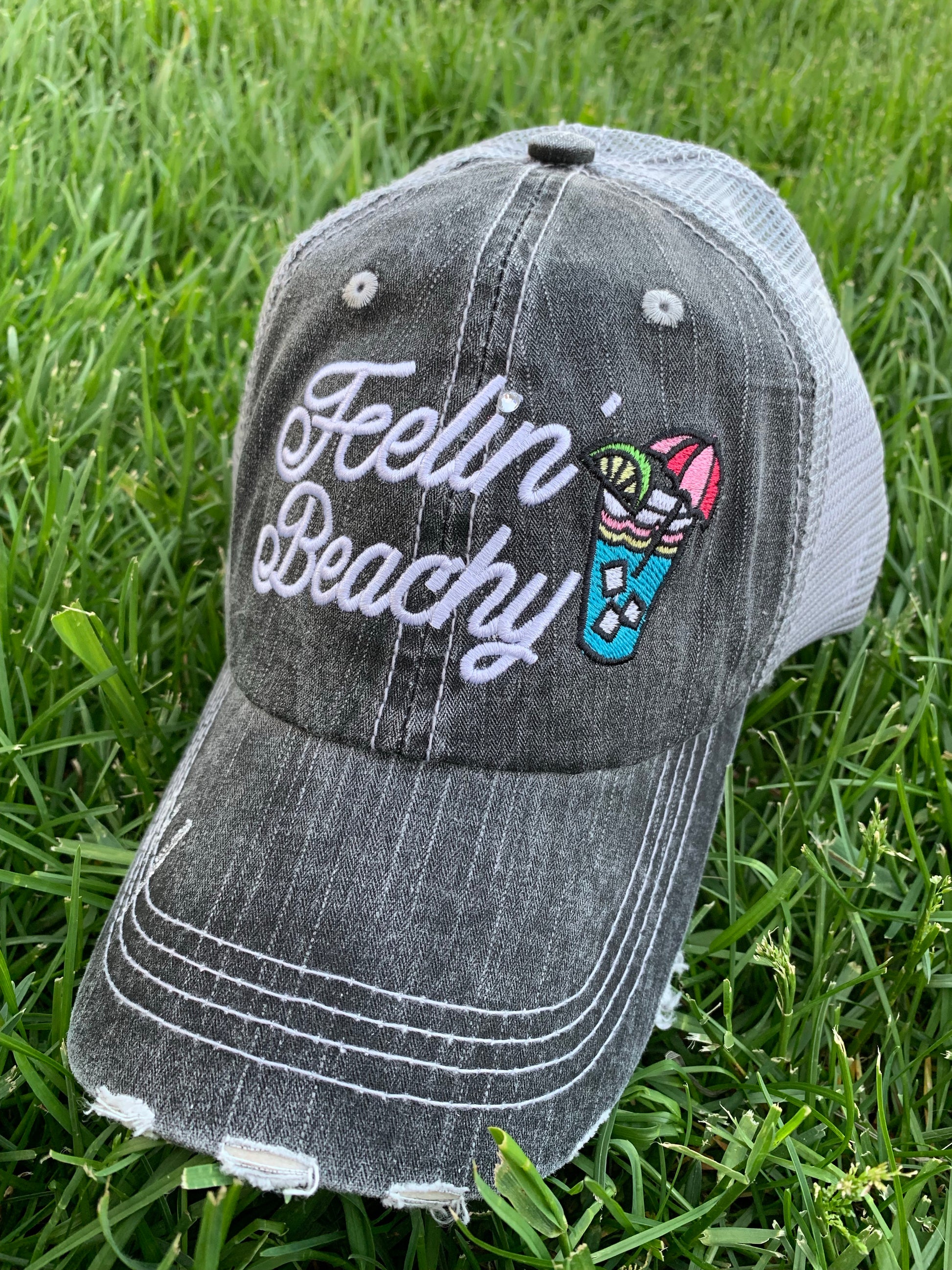 Hat { Cruise hair don't care } { Bo-oze cruise } Embroidered distressed trucker caps. - Stacy's Pink Martini Boutique