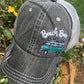 Hat { Beach Bum } 3 styles / colors. Seashells. Embroidered distressed trucker caps with adjustable velcro and hole for pony. - Stacy's Pink Martini Boutique