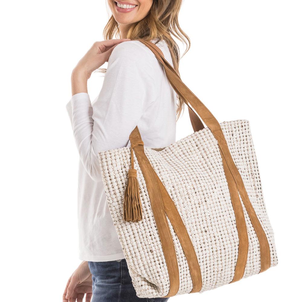 Tote bag Cream and metallic gold Leather straps - Stacy's Pink Martini Boutique