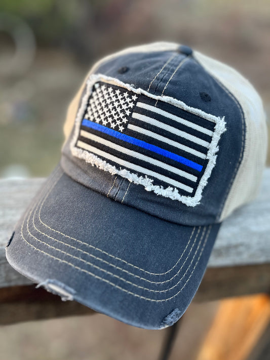 Blue line hat American flag dark blue Law enforcement