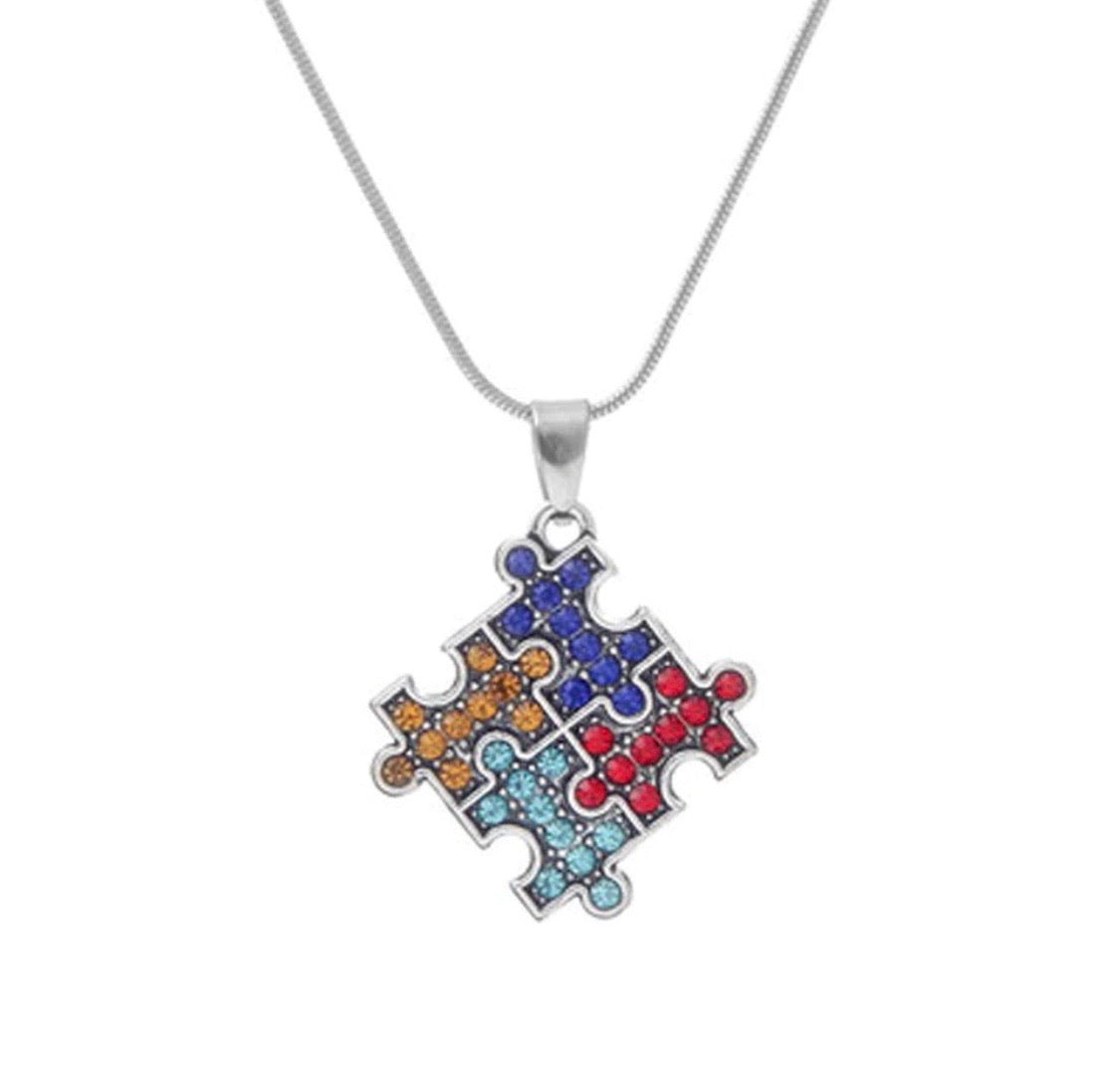Necklace { Autism } Puzzle pieces • Silver • Rhinestones • 20 inches • $5 jewelry - Stacy's Pink Martini Boutique