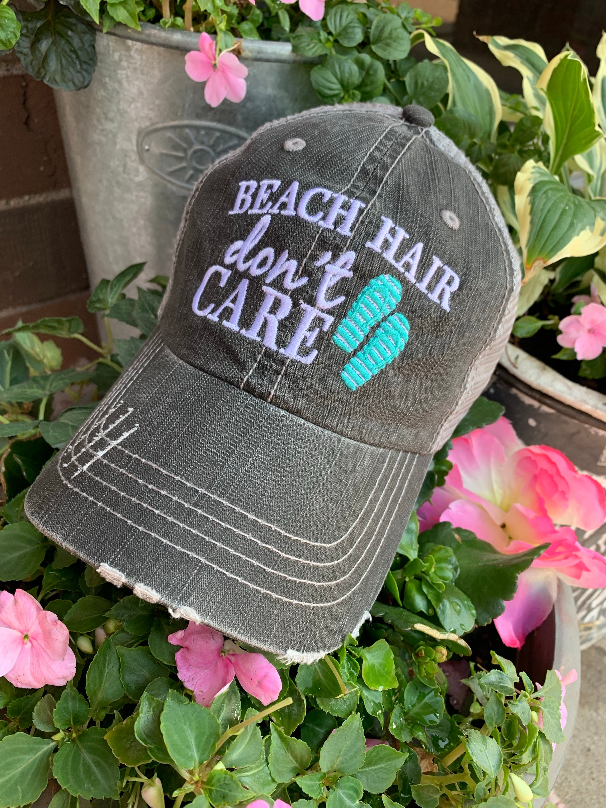 Hats and tanks BEACH Beach hair dont care Feelin beachy Beach please Hola beaches Beach bum Embroidered trucker caps - Stacy's Pink Martini Boutique