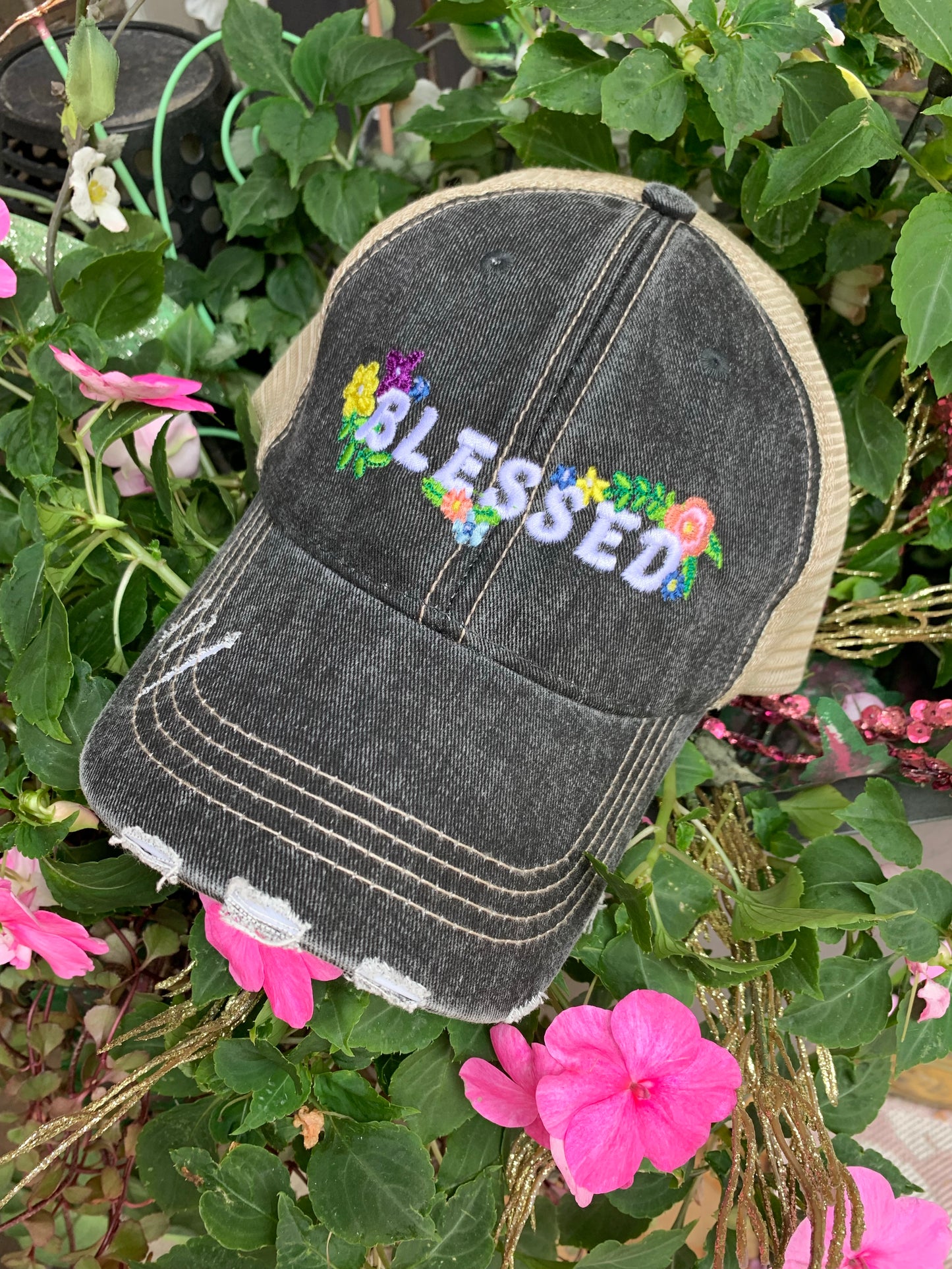 HOT MESS just doing my best hats Embroidered gray distressed unisex trucker caps Womens gift - Stacy's Pink Martini Boutique