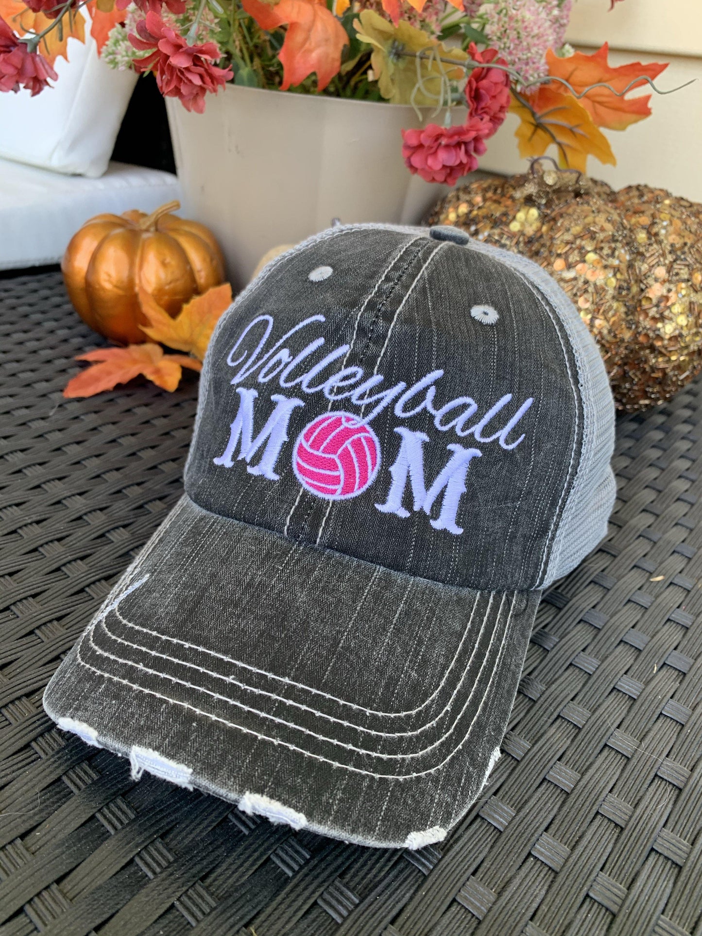 Basketball hats! Basketball mom | Customize | Embroidered distressed gray women’s trucker caps • Add names, number, BLING! - Stacy's Pink Martini Boutique