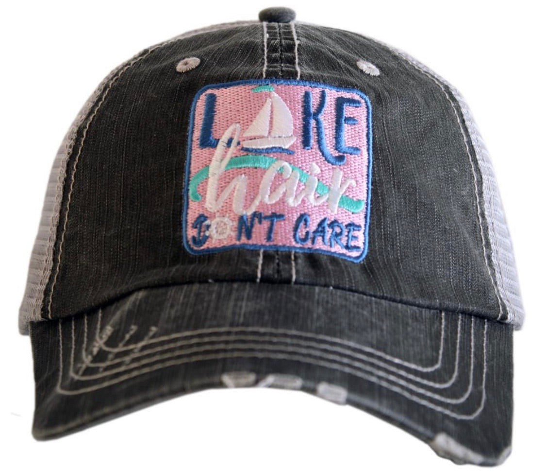 Lake hats! Lake hair dont care | Gray trucker cap-teal, pink, purple anchor | Unisex-Womens-Men-Kids - Stacy's Pink Martini Boutique