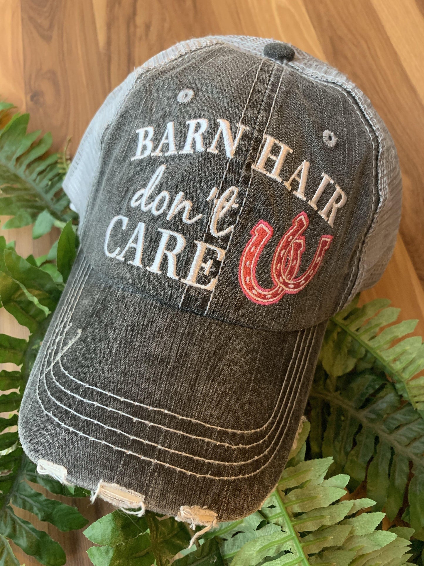 Barn Hats • Barn hair don’t care • Personalize • FREE SHIP! TEAL, PINK, WHITE horseshoe • Embroidered • Distressed • Horses - Stacy's Pink Martini Boutique