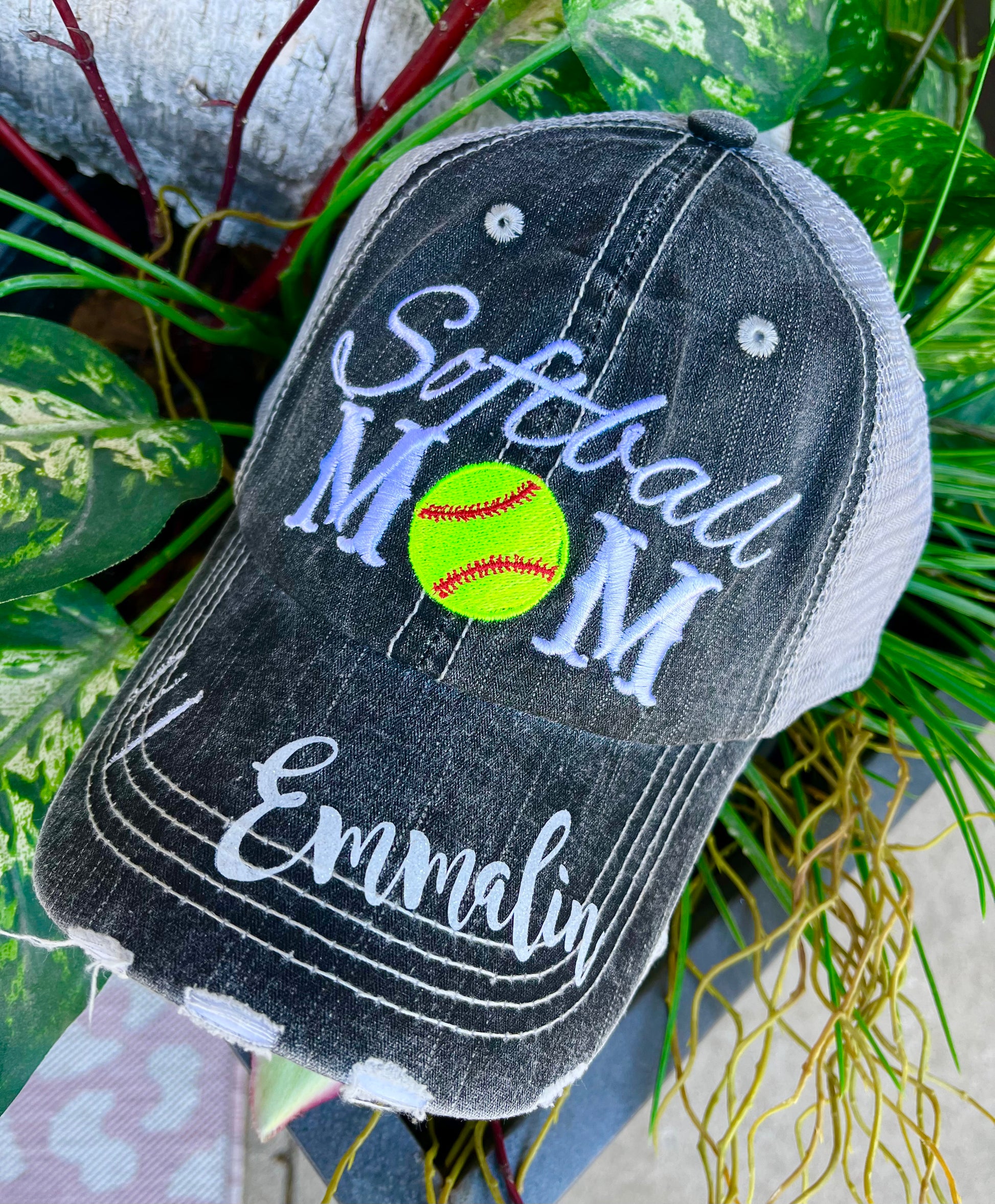 Softball hats Softball mom Softball hair dont care Embroidered gray di Stacy s Pink Martini Boutique