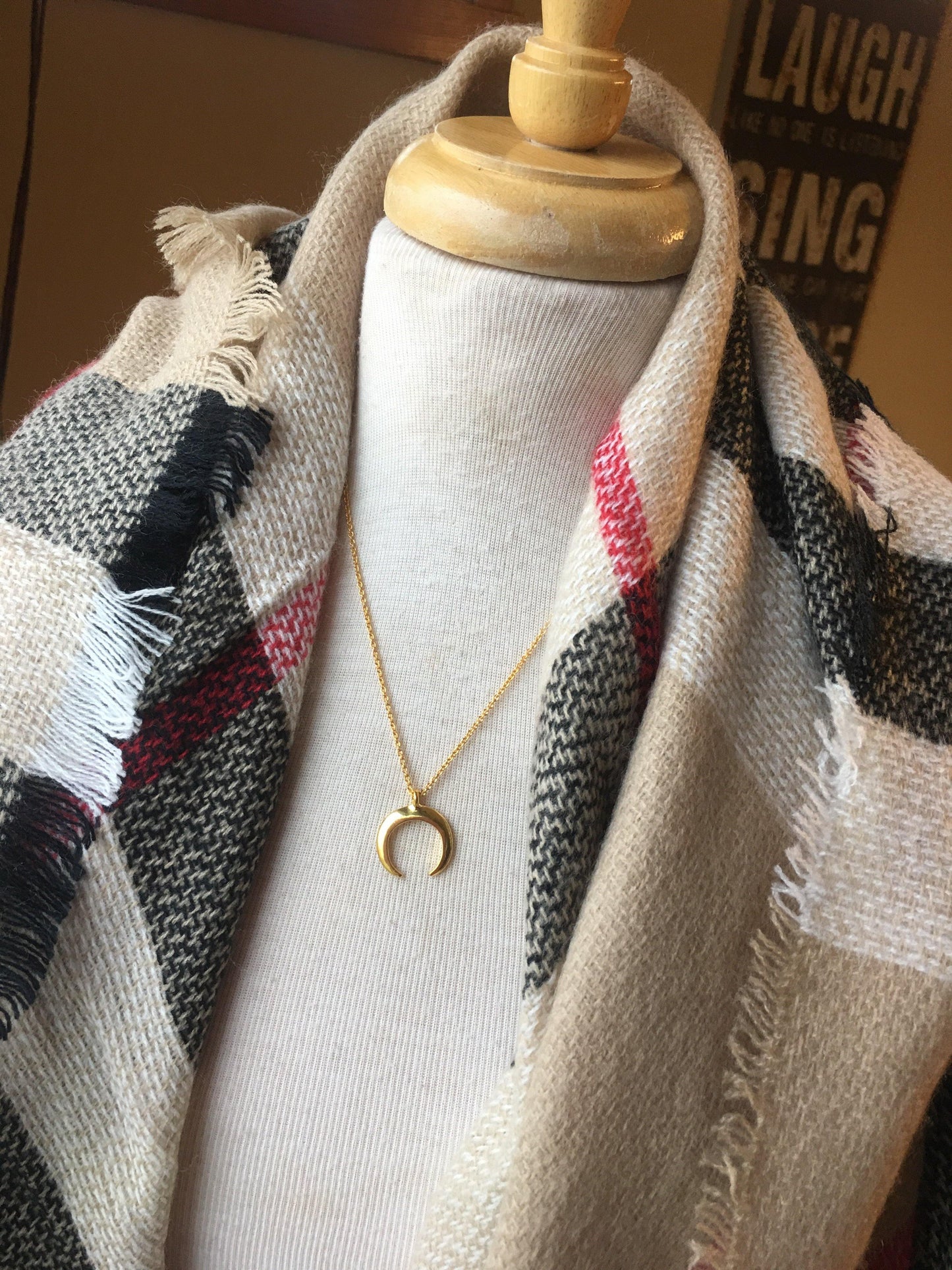 Blanket scarf { Classic check } Camel. Large square blanket scarf. - Stacy's Pink Martini Boutique