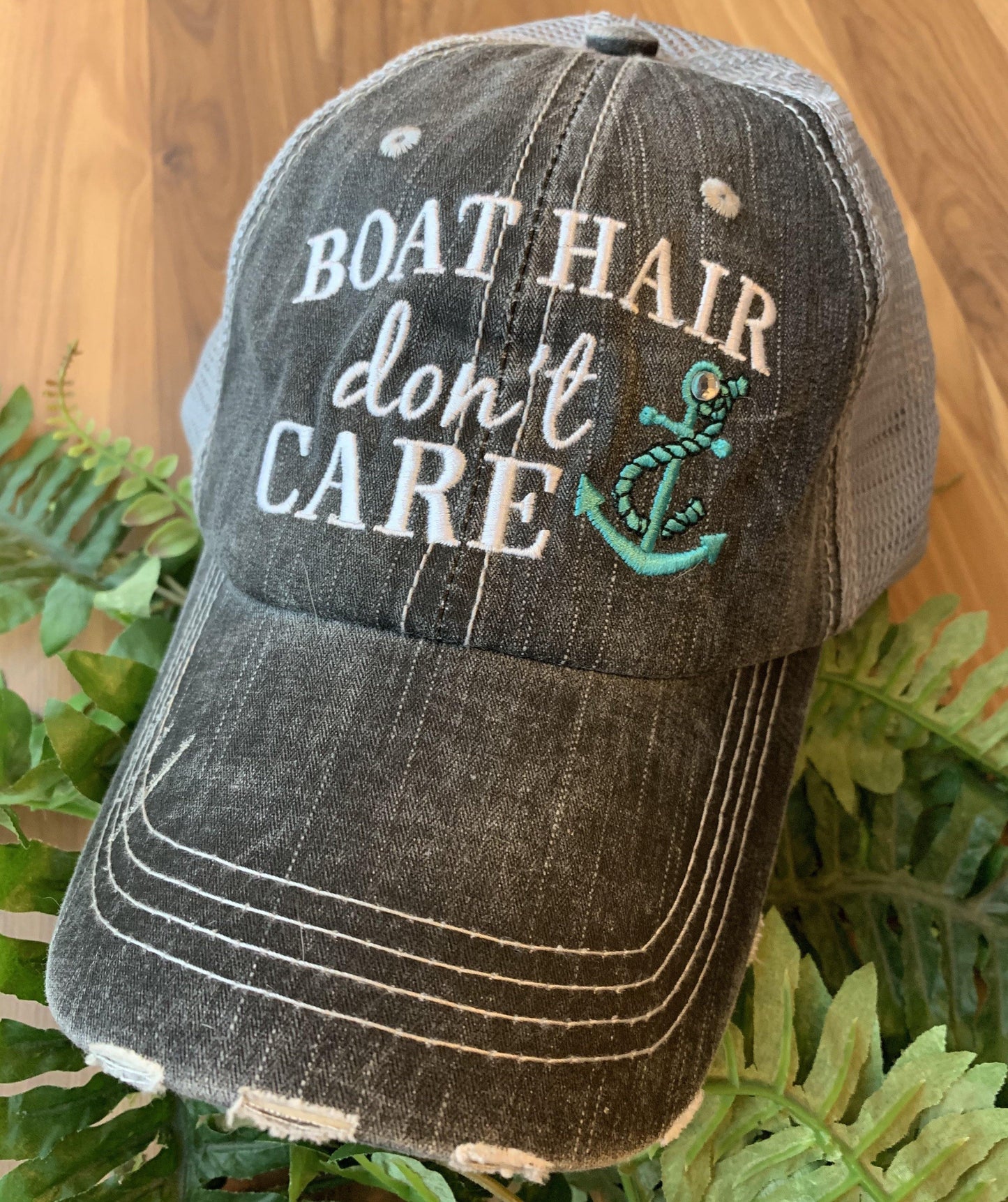 Boating Hats { Boat hair don’t care } Teal or pink anchor. Embroidered •  Trucker cap • - Stacy's Pink Martini Boutique