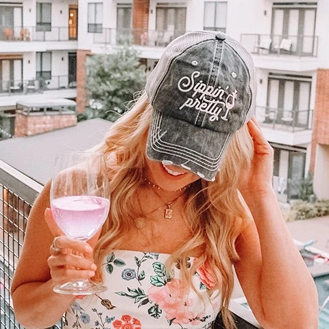 Hat { Sippin' Pretty } Wine • Womens trucker - Stacy's Pink Martini Boutique