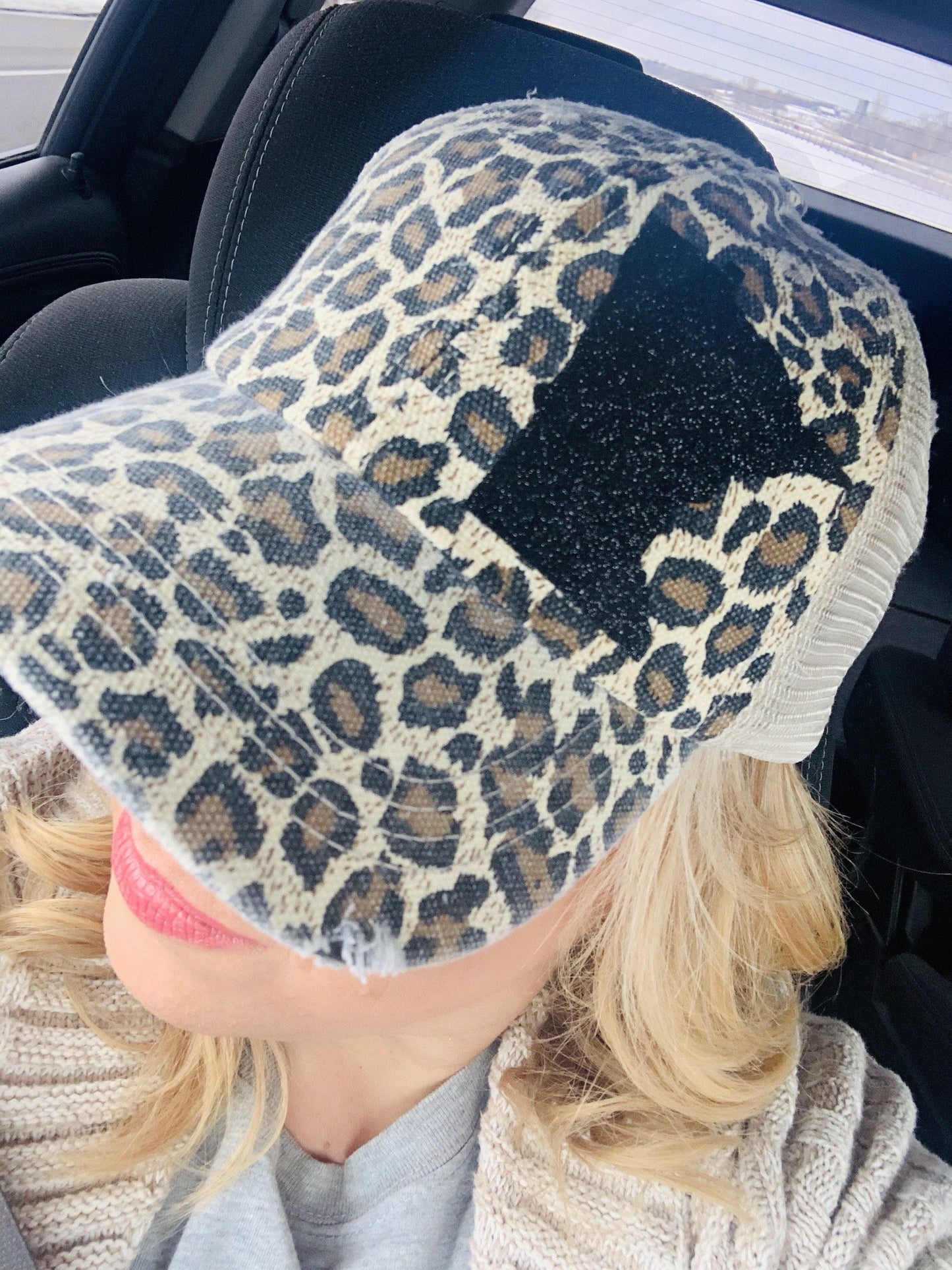 Leopard print state hats Minnesota or any state Baseball trucker cap animal print - Stacy's Pink Martini Boutique