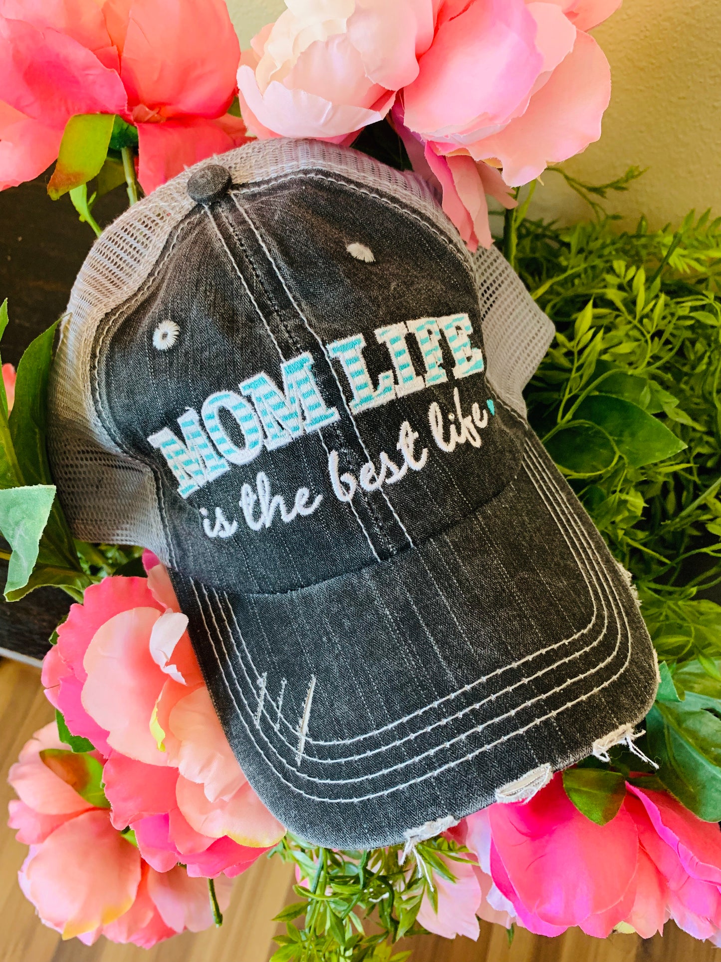 Mom hats! Mom life is the best life • Womens embroidered trucker cap - Stacy's Pink Martini Boutique