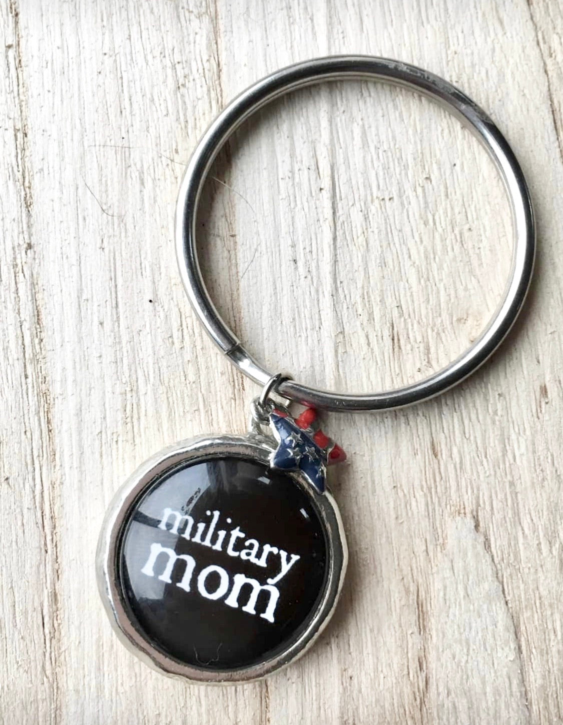 Keychain { Military mom } Red white and blue • Flag• Star • Silver • 2 left! $5 jewelry sale! - Stacy's Pink Martini Boutique