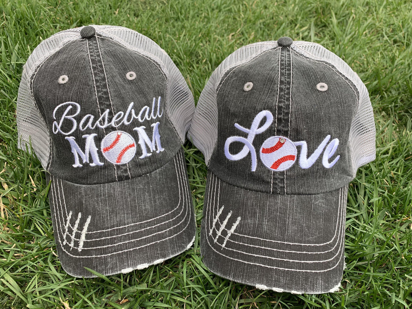 Baseball hat! Love ~ Embroidered women's trucker cap ~ Adjustable ~ Distressed - Stacy's Pink Martini Boutique