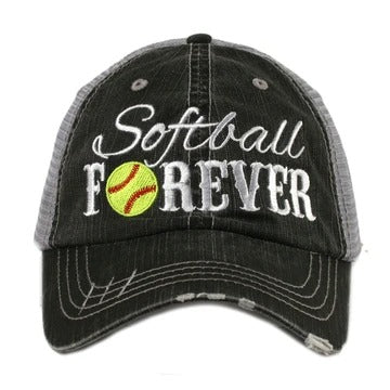 Softball hats Softball mom Softball hair dont care Embroidered gray distressed adjustable trucker caps Personalizable Softball forever - Stacy's Pink Martini Boutique