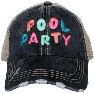 Pool party hat Embroidered distressed gray trucker cap Unisex - Stacy's Pink Martini Boutique