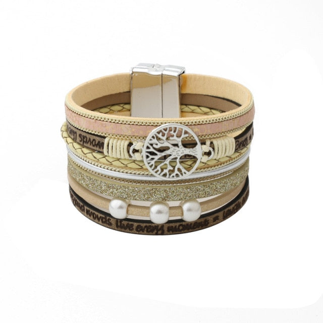 Bracelets MAGNETIC Tree of Life Leather Cuff Womens vintage jewelry gift