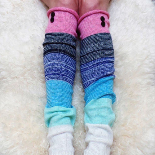 { Leg warmers/boot toppers/hand warmers } Pink, blue, grey stripes. - Stacy's Pink Martini Boutique