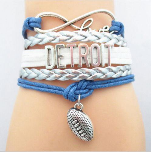 Bracelet { Detroit Lions } Football • Adjustable • Blue and silver • Unisex - Stacy's Pink Martini Boutique