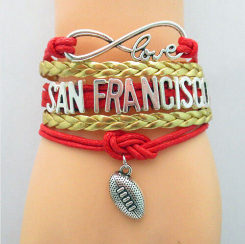 San Francisco 49ers bracelet | Football, love, infinity | Superbowl 2020 | Leather band with 3 inch adjustable extender | Unisex | Sports team jewelry - Stacy's Pink Martini Boutique